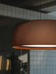 PENDANT GONG LED 27.4 2700K PHASE CUT TEIXIT TEXTIL VERMELL MARRON RAL 8016 MATT