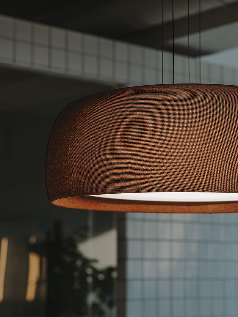 PENDANT GONG LED 27.4 3000K PHASE CUT MARRON RAL 8016 MATT TEIXIT TEXTIL VERMELL