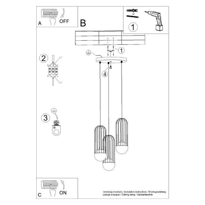 Pendant lamp BRINA 3P black Sollux Lighting SL.1336