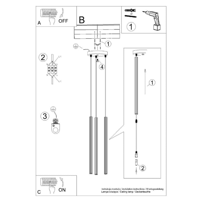 Pendant lamp ARCHE 3P white Sollux Lighting SL.1340