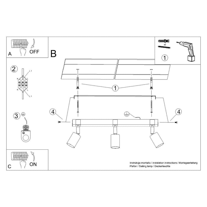 Ceiling lamp FAGER 3 black Sollux Lighting SL.1345