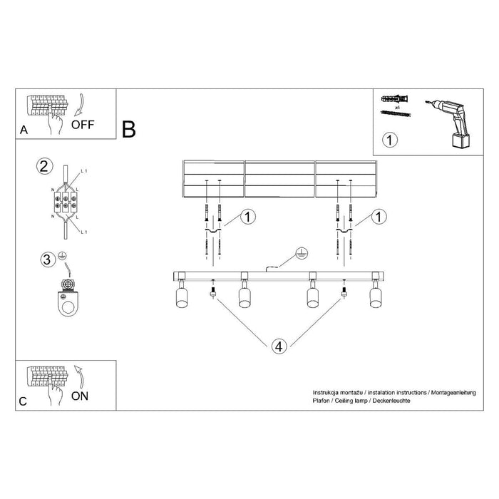 Ceiling lamp FAGER 4L black Sollux Lighting SL.1346