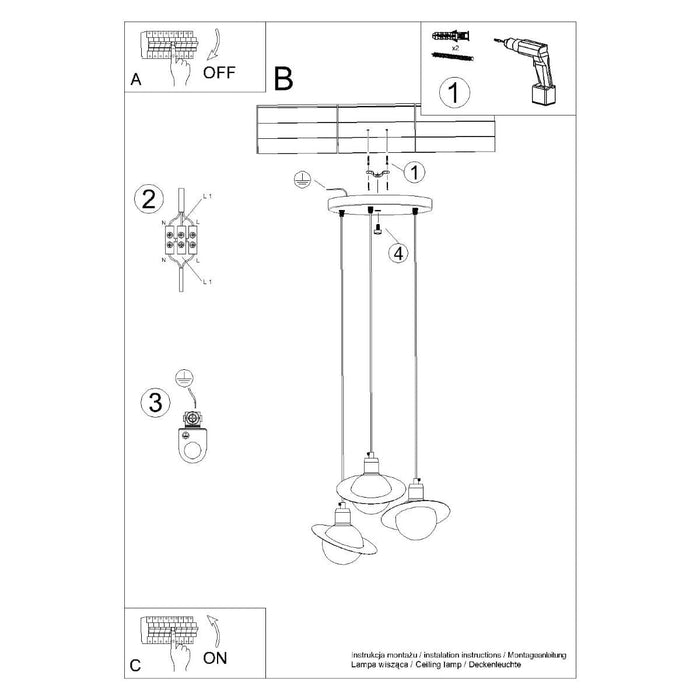 Pendant lamp HYPERION 3P black Sollux Lighting SL.1359