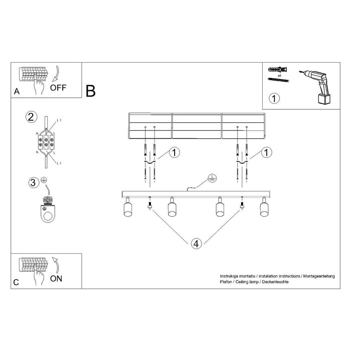 Ceiling lamp WINX 4L black/cooper Sollux Lighting SL.1379