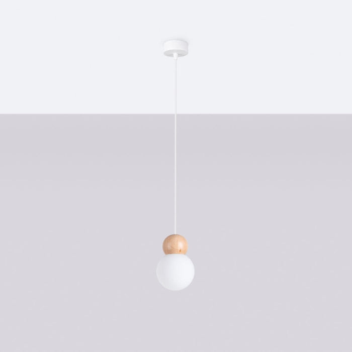 Pendant lamp PEKKA 1 white/natural wood Sollux Lighting SL.1390