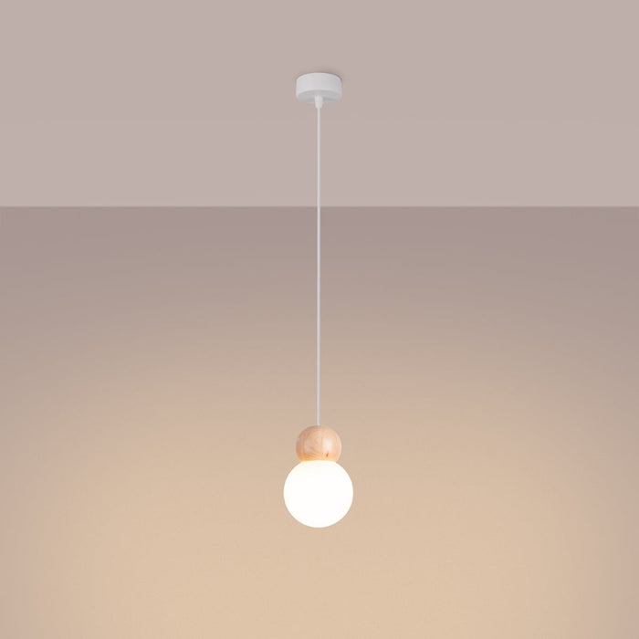 Pendant lamp PEKKA 1 white/natural wood Sollux Lighting SL.1390