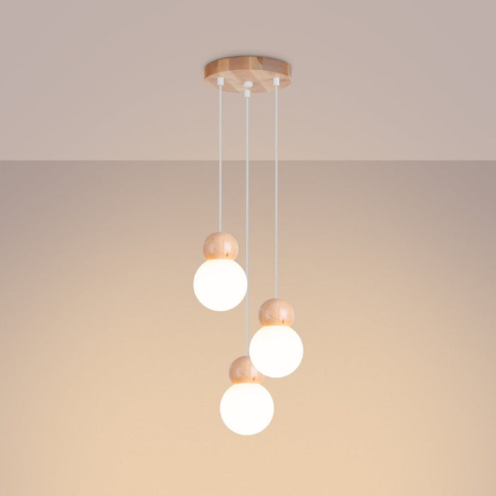 Pendant lamp PEKKA 3P white/natural wood Sollux Lighting SL.1391