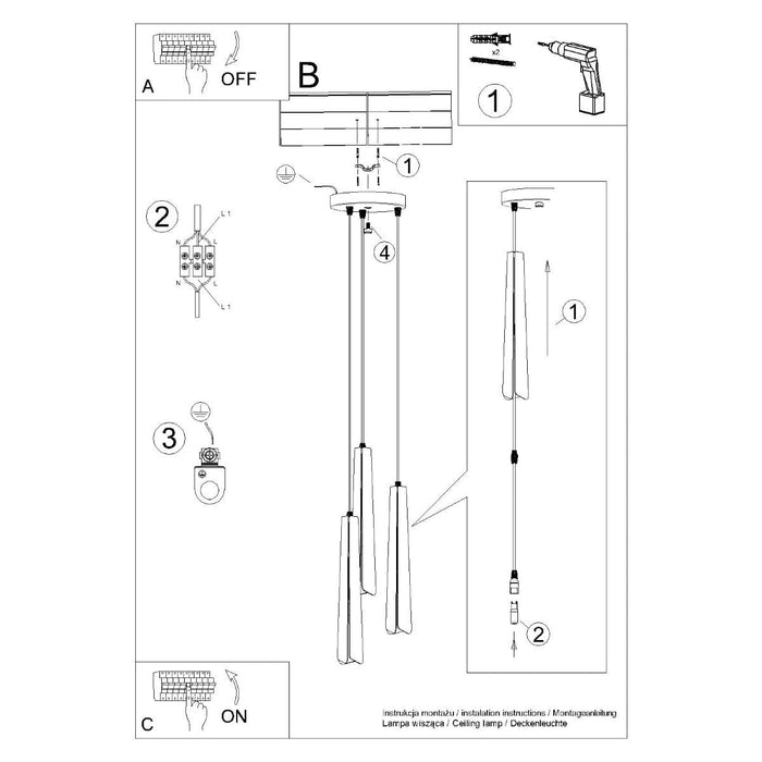 Pendant lamp PRYSM 3P white Sollux Lighting SL.1398