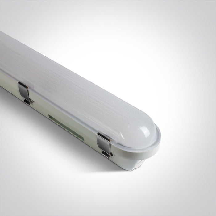 38120M/V: 25W LED CCT Variable & Power variable industrial fitting. Stainless steel clips included. Polycarbonate body and diffuser.   Supplied with non-dimmable LED driver.  . .. Available in Grey