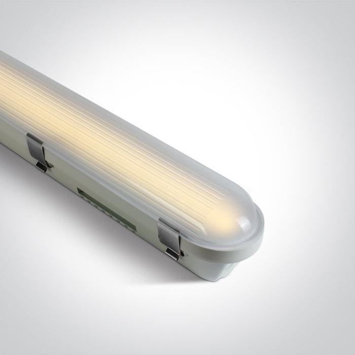 38140ME/V: 50W LED CCT Variable & Power variable industrial emergency fitting. Stainless steel clips included. Polycarbonate body and diffuser. Supplied with non-dimmable LED driver. . .. Available in Grey