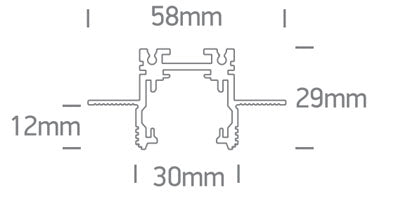 42002ATR/W: 2 meter MINI Recessed trimless magnetic profile ON/OFF and DALI 48V. Max 10m/driver, Max 400W/circuit. Complete with 2pcs end caps and 2pcs mechanical connector..