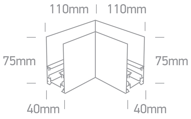 42012A/W: Corner for 42001 / 42002 / 42003.  Complete with 2pcs mechanical connectors..