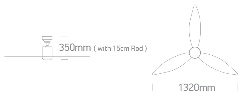 Rod mounted ceiling fan complete with black ABS blades. One Light. 6302/B/V