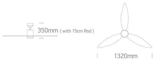 Rod mounted ceiling fan complete with black ABS blades. One Light. 6302/B/V