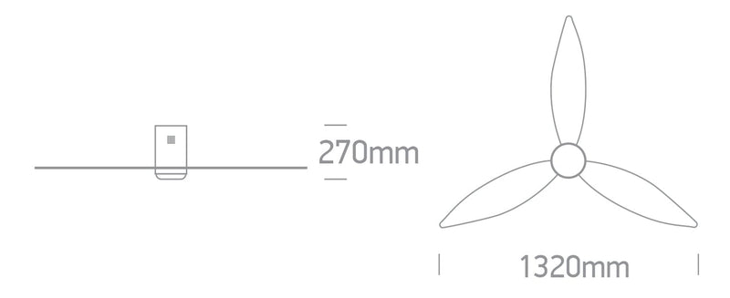 Ceiling mounted fan complete with black ABS blades. One Light. 6302C/B/V