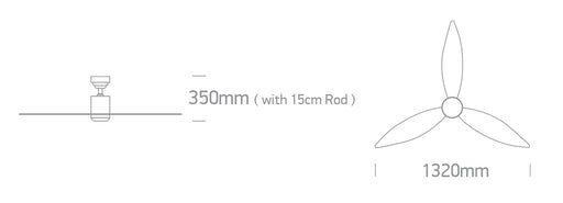 Rod mounted ceiling fan complete with white ABS blades. One Light. 6306/W/V