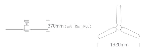 Rod mounted ceiling fan complete with light wood blades. One Light. 6308L/W/V