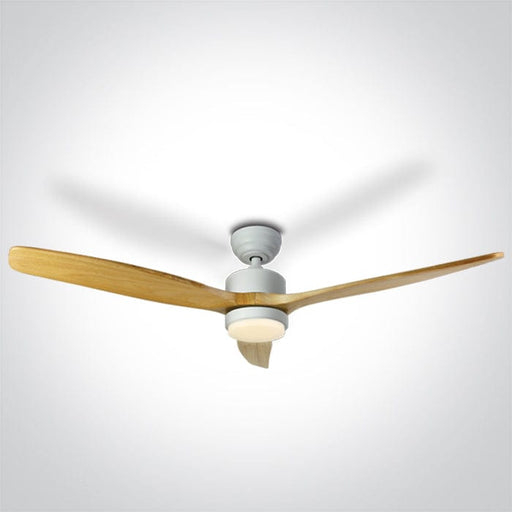 Rod mounted ceiling fan complete with light wood blades. One Light. 6308L/W/V