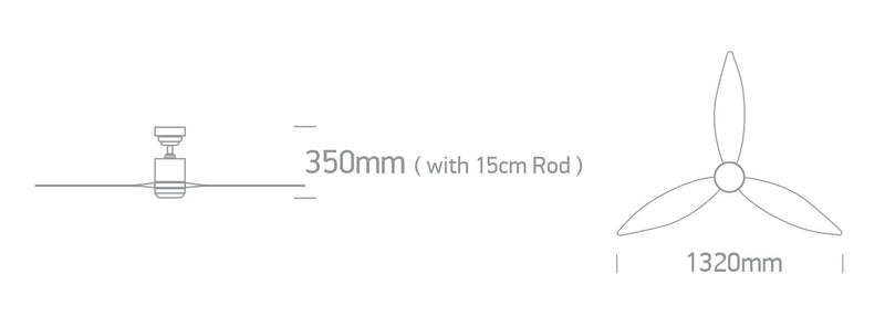 Rod mounted ceiling fan complete with dark wood blades. One Light. 6312D/B/V