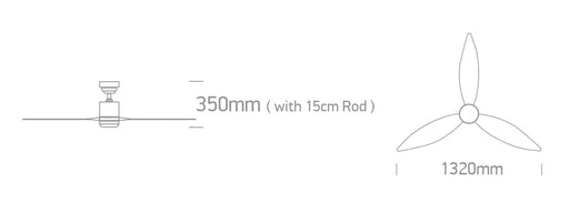 Rod mounted ceiling fan complete with dark wood blades. One Light. 6312D/B/V