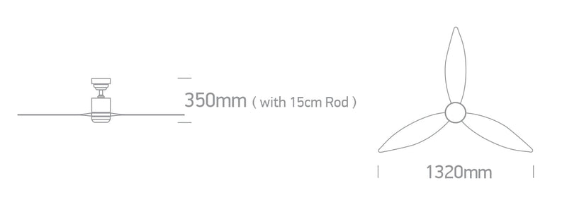 Rod mounted ceiling fan complete with light wood blades. One Light. 6312L/B/V