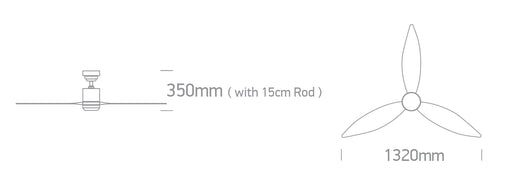 Rod mounted ceiling fan complete with light wood blades. One Light. 6312L/B/V