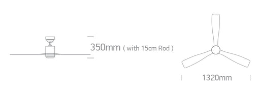 Rod mounted ceiling fan complete with dark wood blades. One Light. 6314D/B/V