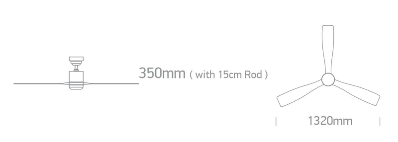 Rod mounted ceiling fan complete with light wood blades. One Light. 6314L/B/V