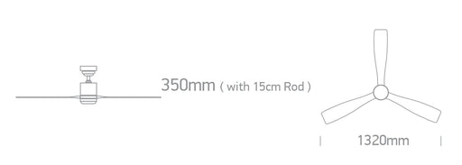 Rod mounted ceiling fan complete with light wood blades. One Light. 6314L/B/V