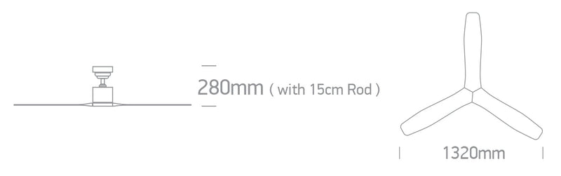 Rod mounted ceiling fan with white ABS blades. One Light. 6316/W