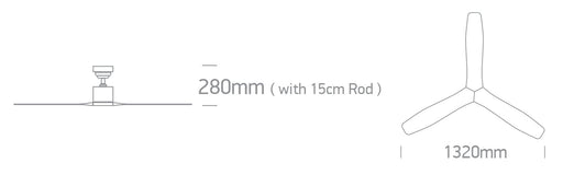 Rod mounted ceiling fan with black ABS blades. One Light. 6316/B