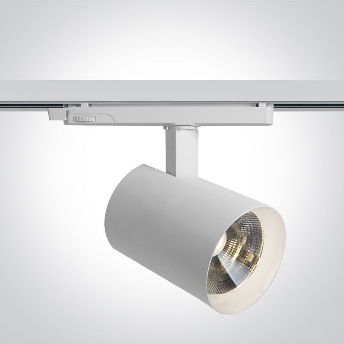 65670CT/W/V: 40W COB LED CCT 3 Circuit Power variable track spot, IP20.  Supplied with power variable driver and white reflector.   ..