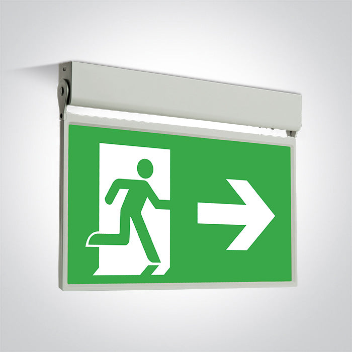 89414/W: 1W LED Wall and ceiling 3-Hour Emergency Exit sign, IP20.  Supplied with battery, self-test and four stickers.  Can be used in Maintained & Non-Maintained modes.  ..