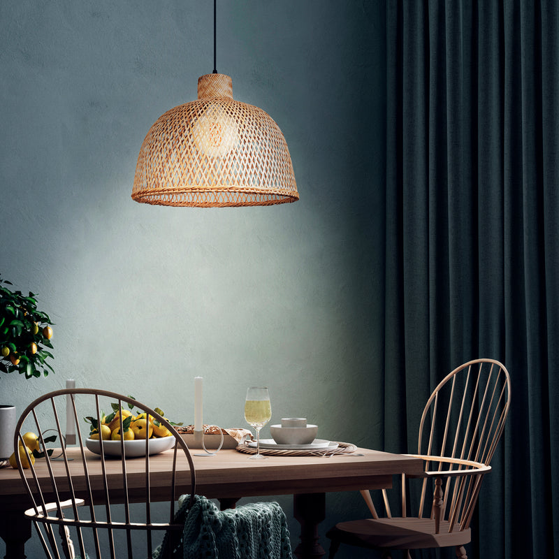 DE-0024-NEG, PENDANT RIBA Ø350MM E27 15W BLACK, Black, Natural