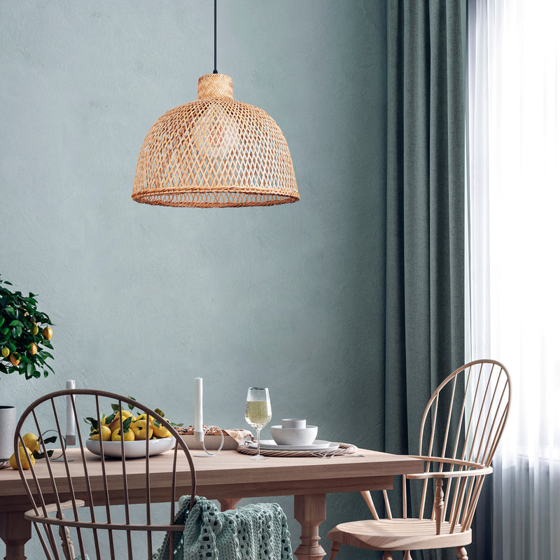 DE-0024-NEG, PENDANT RIBA Ø350MM E27 15W BLACK, Black, Natural