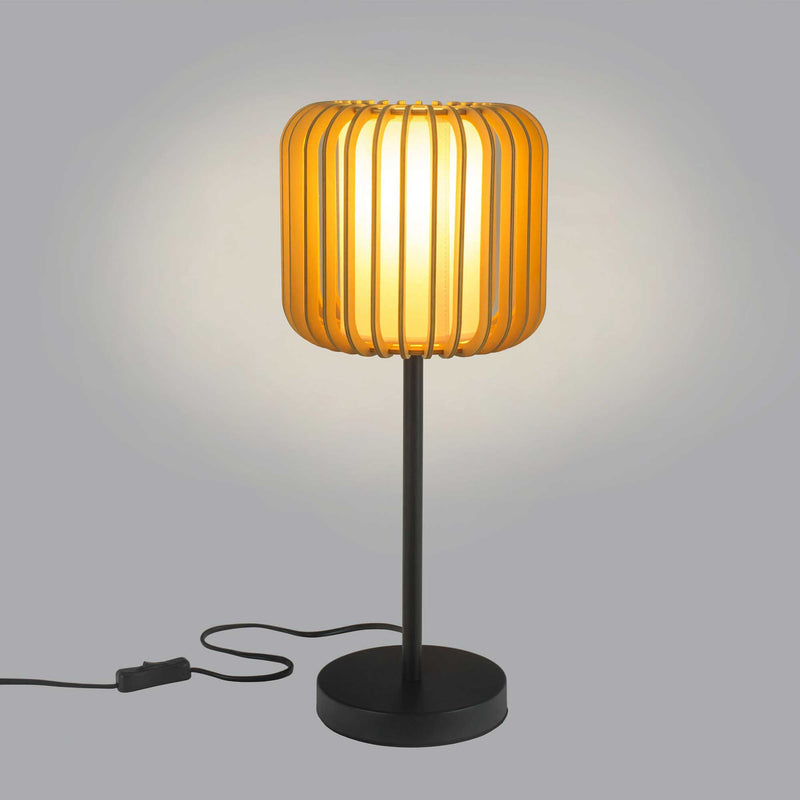 DE-0200-NAT, TABLE LAMP VIVA E27 15W BLACK LIGHT WOOD, Black, Light wood, White