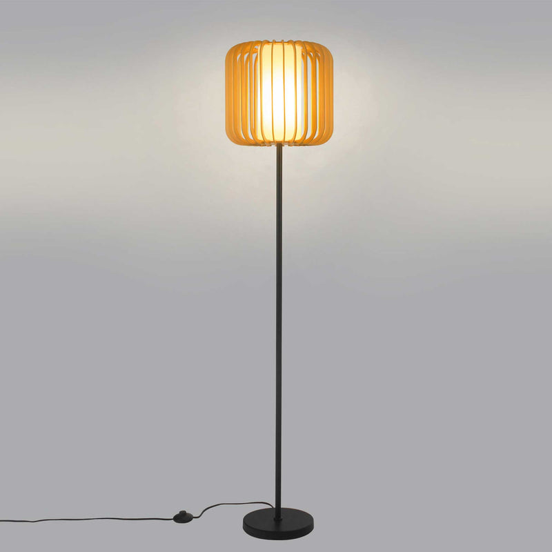 DE-0201-NAT, FLOOR LAMP VIVA E27 15W BLACK LIGHT WOOD, Black, Light wood, White