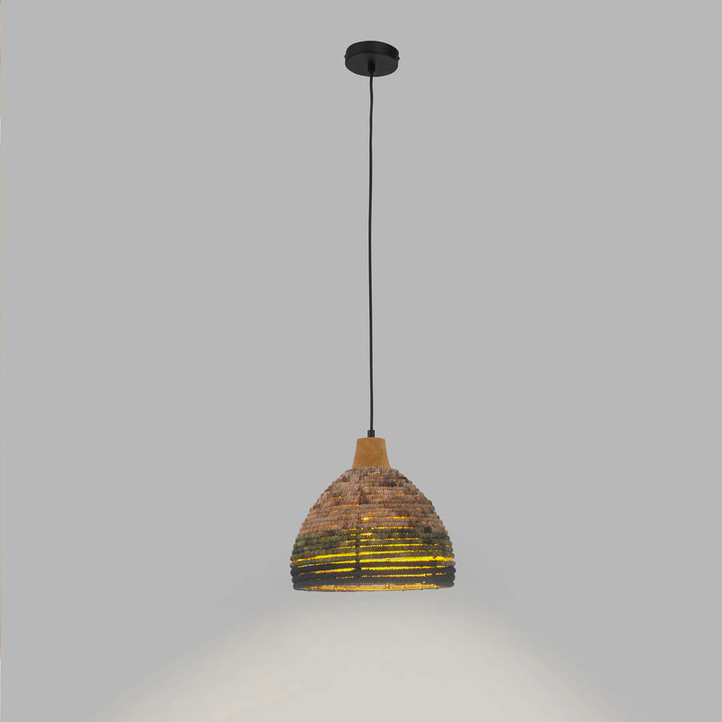 DE-0202-NAT, PENDANT KORG E27 15W LIGHT WOOD BLACK, Light wood, Black