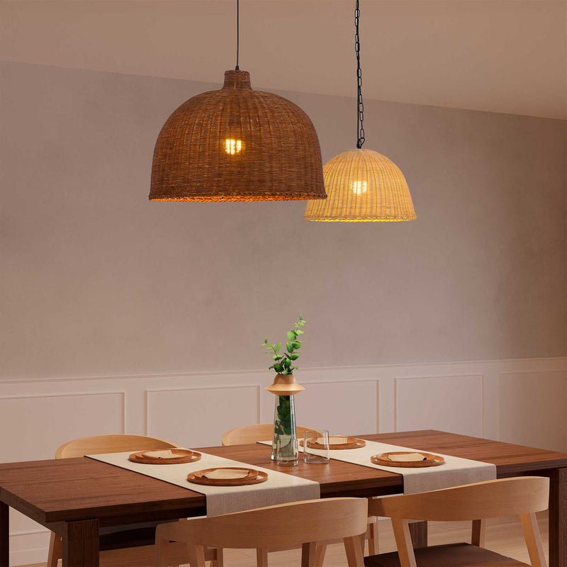 DE-0213-NAT, PENDANT CORTIC E27 15W BLACK NATURAL RATTAN, Black, Natural rattan