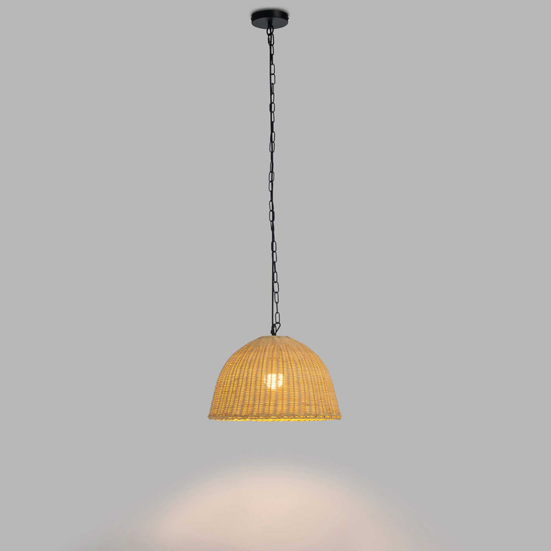 DE-0213-NAT, PENDANT CORTIC E27 15W BLACK NATURAL RATTAN, Black, Natural rattan