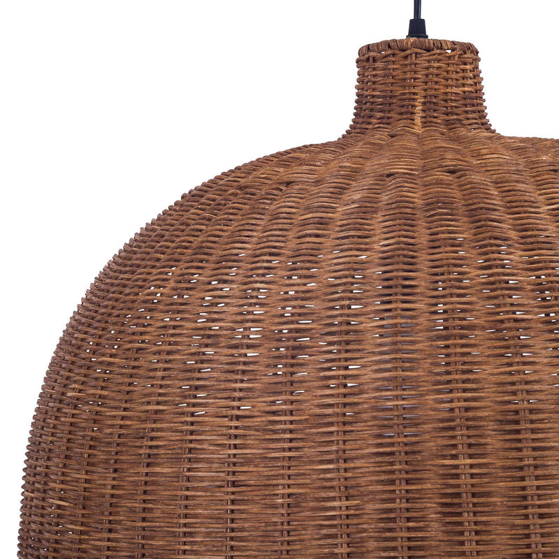 DE-0214-NAT, PENDANT CORTIC E27 15W BLACK NATURAL RATTAN, Black, Natural rattan