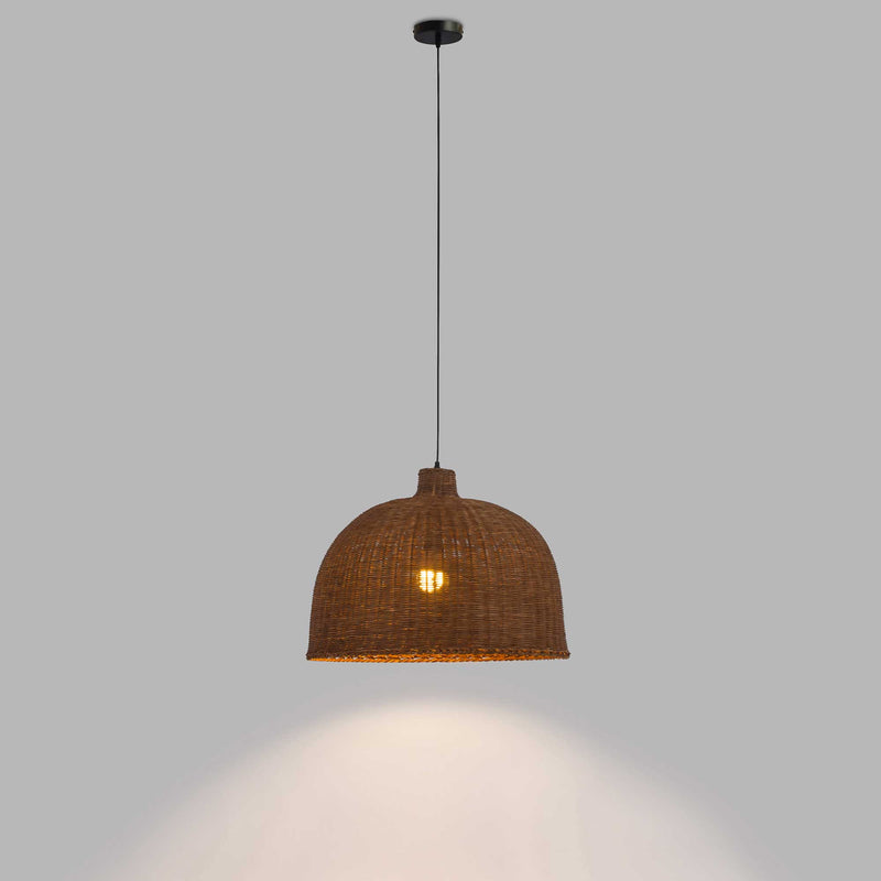 DE-0214-NAT, PENDANT CORTIC E27 15W BLACK NATURAL RATTAN, Black, Natural rattan