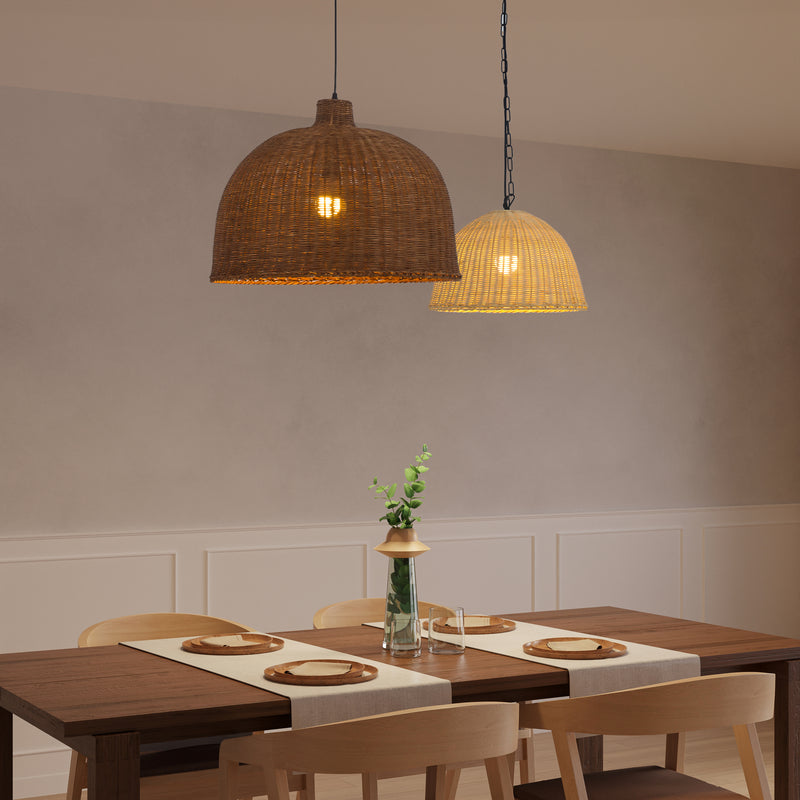 DE-0214-NAT, PENDANT CORTIC E27 15W BLACK NATURAL RATTAN, Black, Natural rattan