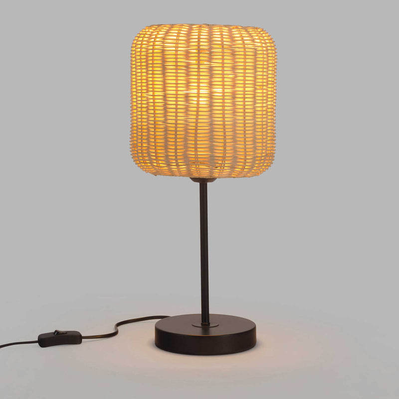 DE-0215-NAT, TABLE LAMP CORTIC E27 15W BLACK NATURAL RATTAN, Black, Natural rattan