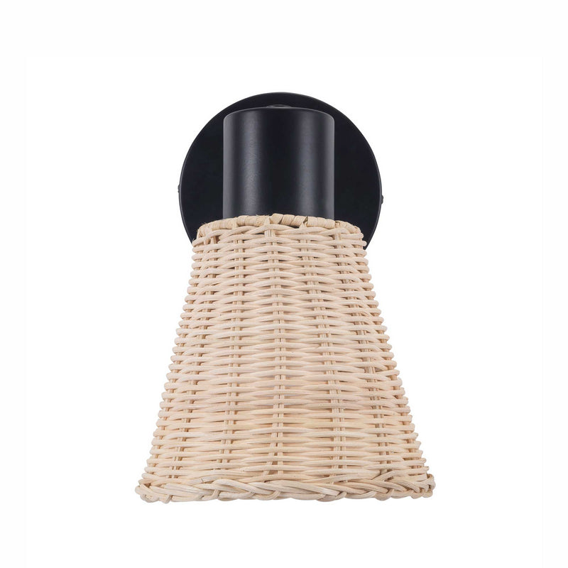 DE-0219-NAT, SPOTLIGHTS SERIES NATURE SINGLE E27 BLACK NATURAL RATTAN, Black, Natural rattan, crom