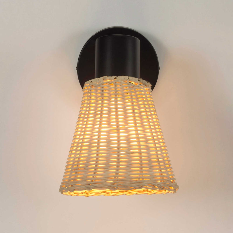 DE-0219-NAT, SPOTLIGHTS SERIES NATURE SINGLE E27 BLACK NATURAL RATTAN, Black, Natural rattan, crom