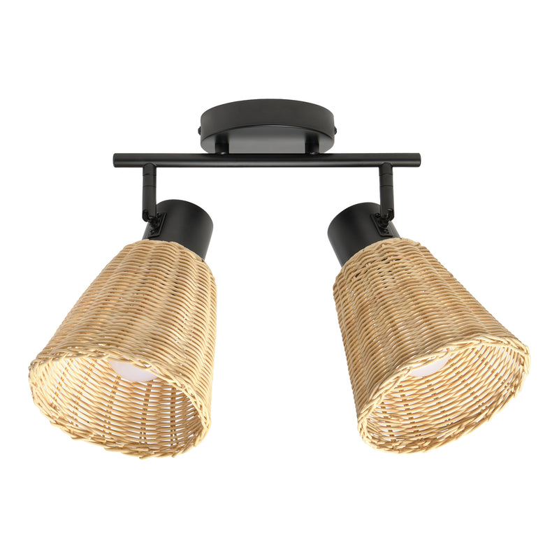 SPOTLIGHTS SERIES NATURE DOUBLE E27 BLACK NATURAL RATTAN
