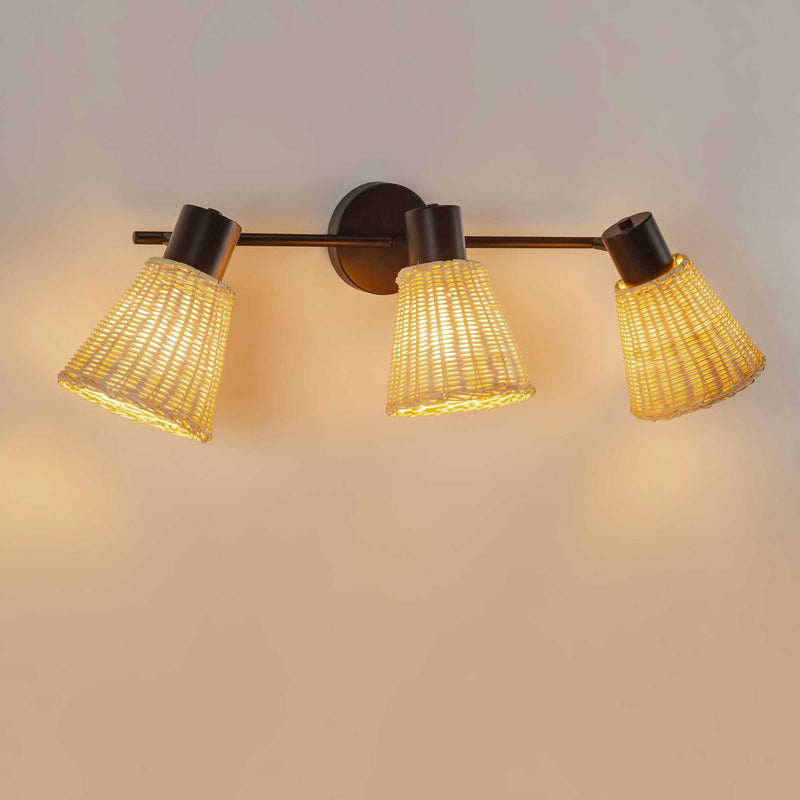 DE-0221-NAT, SPOTLIGHTS SERIES NATURE TRIPLEX E27 BLACK NATURAL RATTAN, Black, Natural rattan, crom