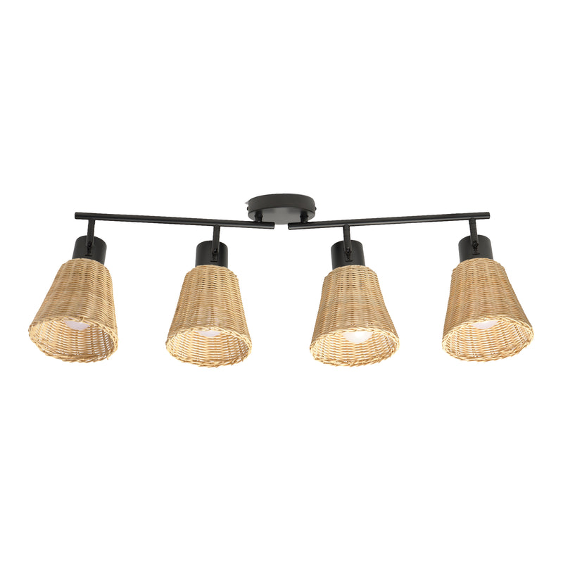 SPOTLIGHTS SERIES NATURE 4 BODIES E27 BLACK NATURAL RATTAN
