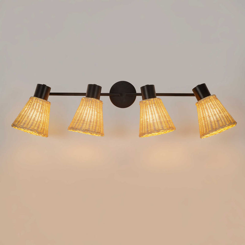 DE-0222-NAT, SPOTLIGHTS SERIES NATURE 4 BODIES E27 BLACK NATURAL RATTAN, Black, Natural rattan, crom